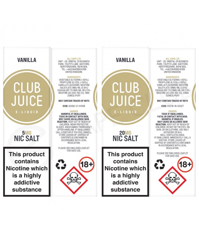 Vanilla Nic Salt E-Liquid by Club Juice