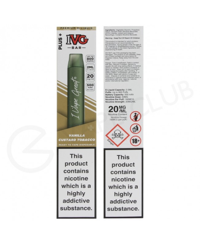 Vanilla Custard Tobacco IVG Bar Plus Disposable Vape